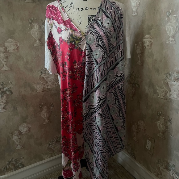 FREE PEOPLE PICK YOUR SCARF SPLIT TUNIC MAXI TEE  LARGE PINK COMBO - Picture 5 of 10